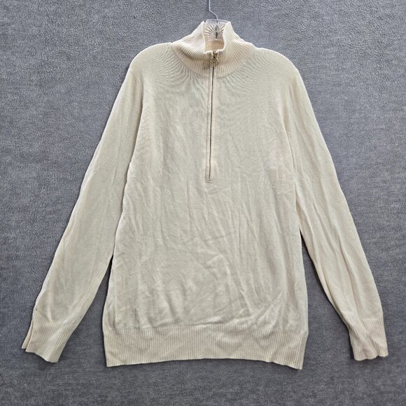 Tori Burch Women Sweater XL Cream‎ Merino Wool Cashmere 1/2 Zip Pullover READ - Picture 1 of 11